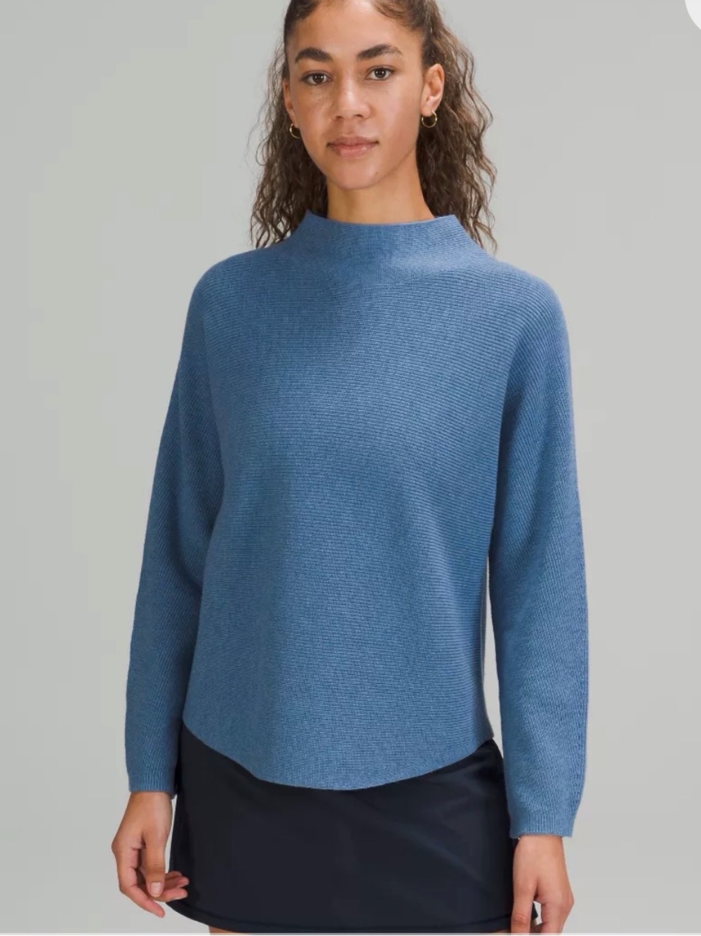 Lululemon Women’s Boxy Cotton Bend Blue Mock-Neck Sweater- XL/XXL